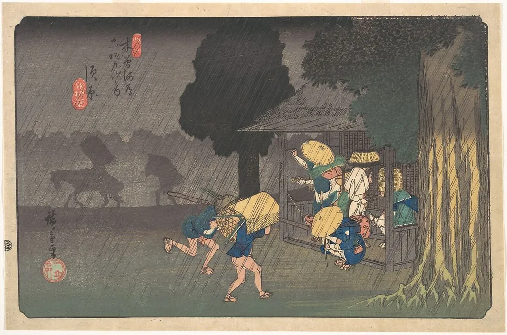 木曽海道六拾九次之内 須原|Suhara, from The Sixty-nine Stations of the Kisokaidō, by Utagawa Hiroshige, ink, 1838
