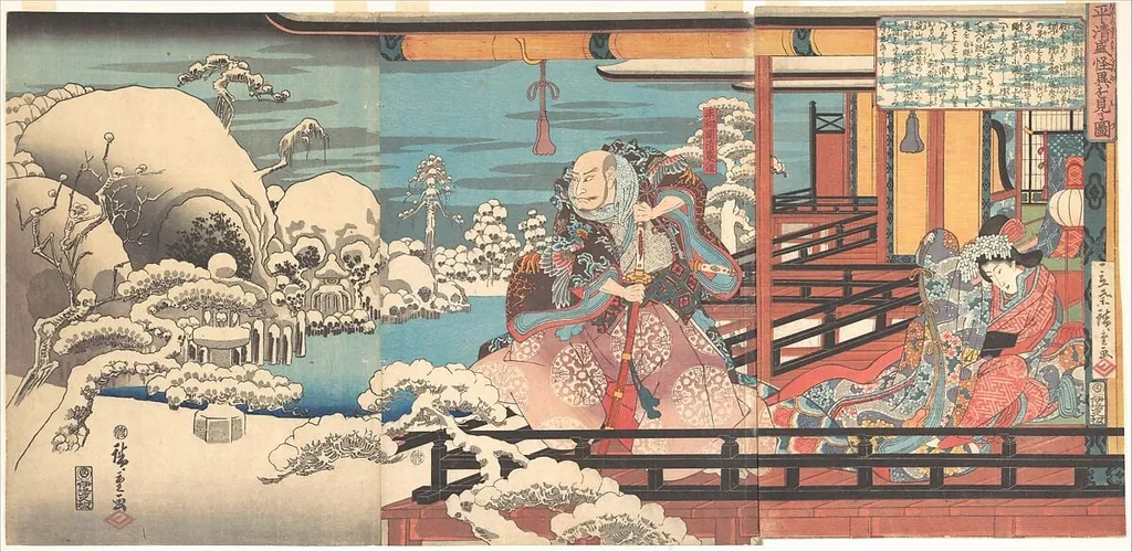 歌川広重画 「平清盛怪異を見る図」|Taira no Kiyomori's Spectral Vision, by Utagawa Hiroshige, ink, 1845