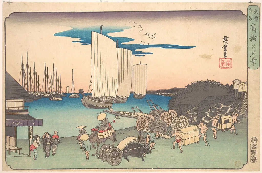 東都名所 高輪の夕景|Takanawa no Yukei, by Utagawa Hiroshige, ink, 1833