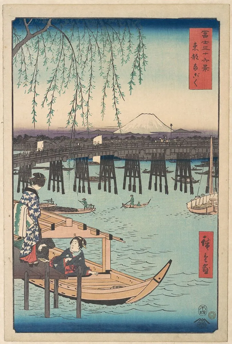富士三十六景 東都両ごく|Toto, Ryogoku, from the series Thirty-six Views of Mount Fuji (Fugaku sanjūrokkei), by Utagawa Hiroshige, ink, 4