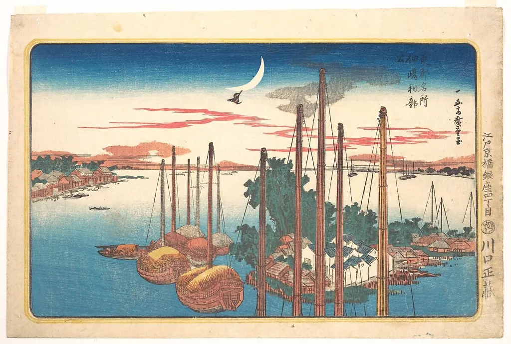 Tsukudajima hatsuhotogizu|東都名所 佃島初郭公|The Year's First Song of the Cuckoo at Tsukudajima, by Utagawa Hiroshige, ink, 1831
