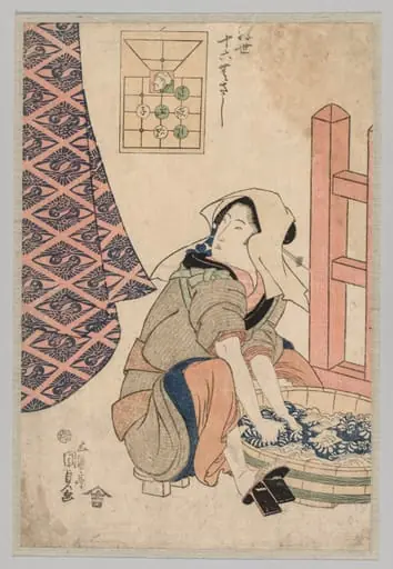 Seated Woman Washing Clothes in a Wooden Tub, by Utagawa Kunisada