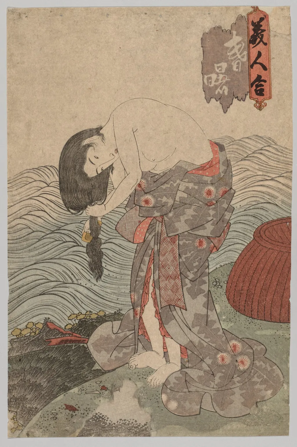 Woman Diver Combing her Hair, by Utagawa Kunisada, 1825