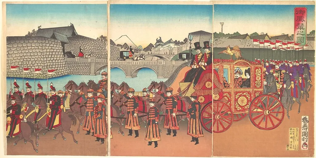 御鳳輦之図|Illustration of the Imperial Carriage (Gohōren no zu), by Utagawa Kunitoshi, ink, 1889