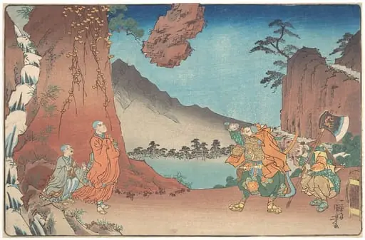 歌川国芳画　「高祖御一代略図　 小室山法論石」|Concise Illustrated Biography of Monk Nichiren: Rock Suspended by the Power of Prayer on Komuro Mountain, by Utagawa Kuniyoshi, 1836