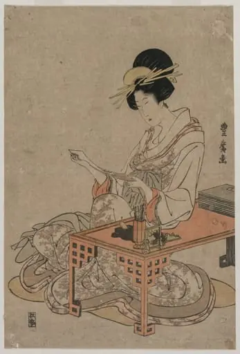 Courtesan Seated at a Writing Table, by Utagawa Toyohiro