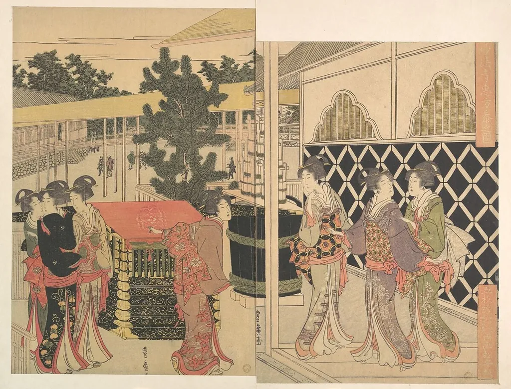 Horinouchi Myōhōji Eho Mairi no Zu|Pilgrimage to Myōhōji in Horinouchi, Edo, by Utagawa Toyohiro, ink, 1804