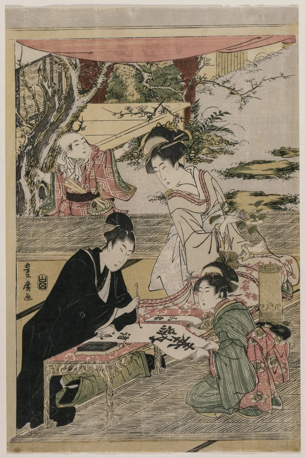 Young Man Writing at a Table, by Utagawa Toyohiro, 1800