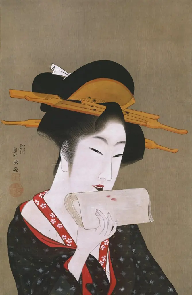 Beauty Blotting Her Lip Rouge, by Utagawa Toyokuni I