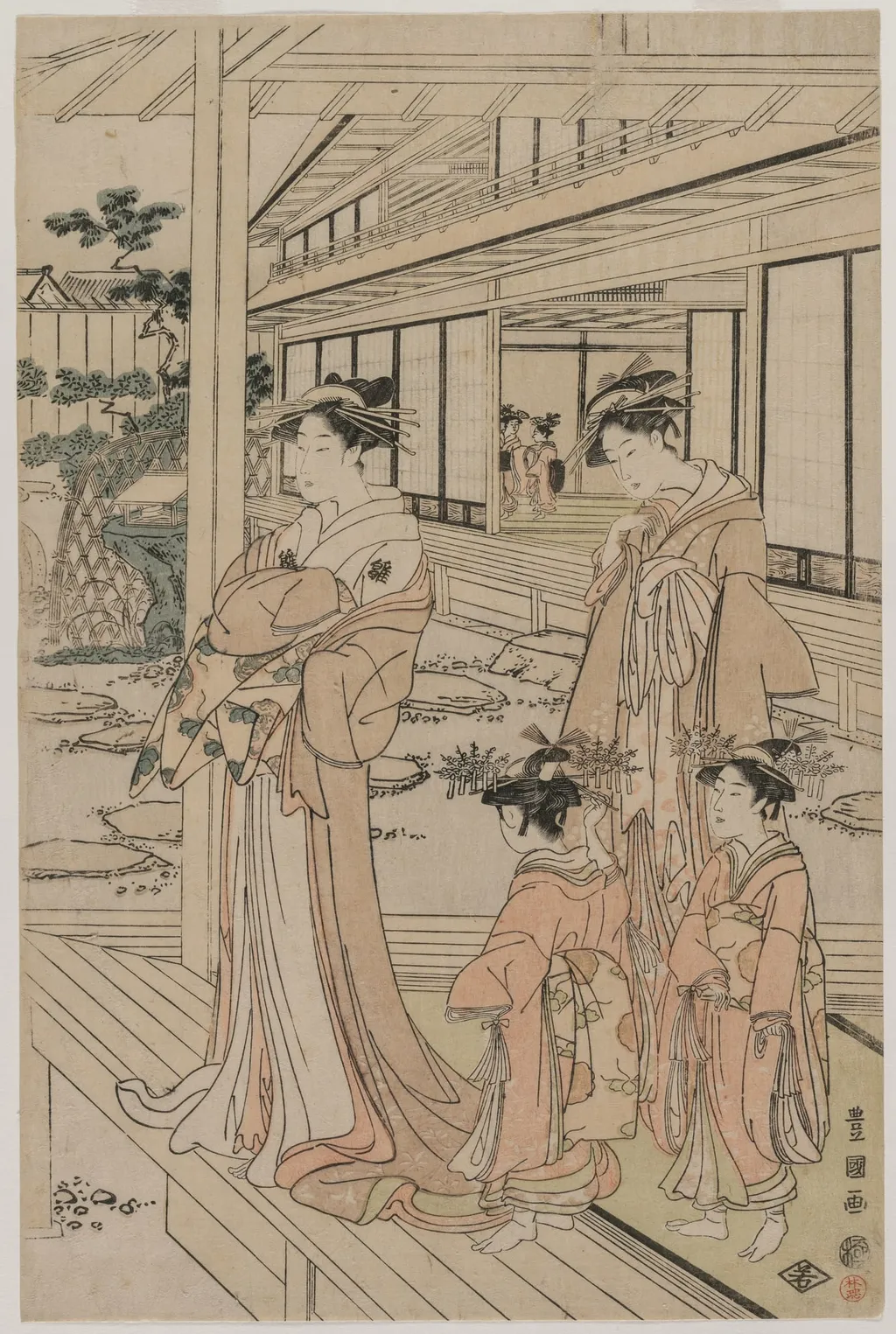 Courtesan Standing on a Veranda, by Utagawa Toyokuni I, 1794