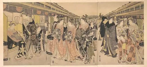 吉原仲の町花魁道中|Courtesans Promenading on the Nakanochō in Yoshiwara, by Utagawa Toyokuni I