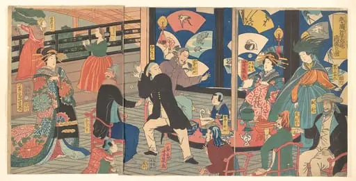Gok'koku o Gankirō sakamori no zu|The Five Nations Enjoying a Drunken Revel at the Gankirō Tea House, by Utagawa Yoshiiku