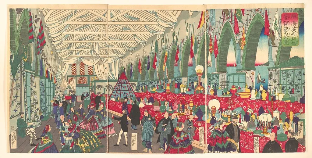 「横浜英吉利西商館繁栄圖」|“The Flourishing of an English Trading Firm in Yokohama”, by Utagawa Yoshiiku, ink, 9
