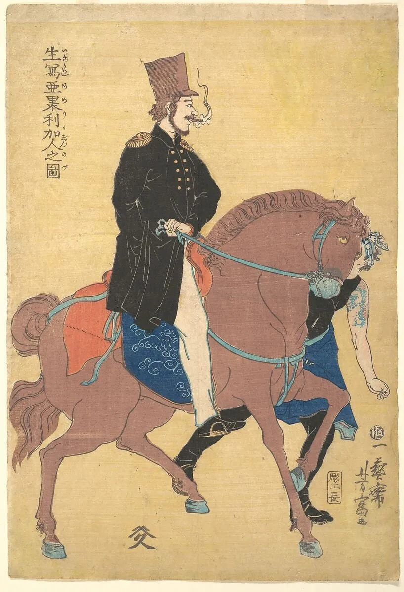 Ikiutsushi Americajin no zu|生写亜墨利加人之図|An American Drawn from Life, by Utagawa Yoshitomi, ink, 1861