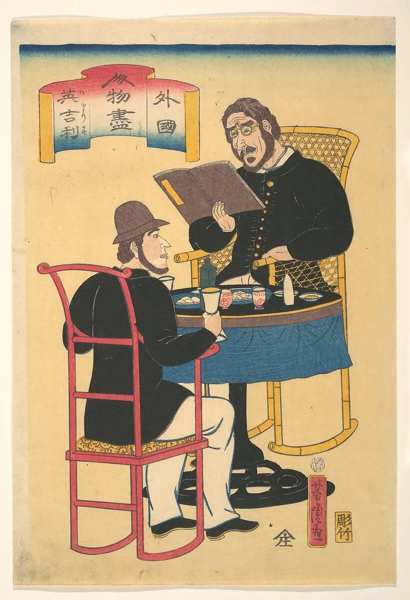 Igirisu|Englishmen Dining, by Utagawa Yoshitora, ink, 1