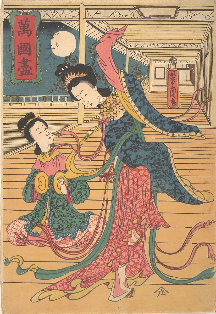 Karajin|Two Chinese Women, by Utagawa Yoshitora, ink, 12
