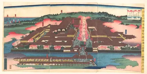 神奈川横浜港崎町遊女屋光景|View of the Miyozaki Brothel District in Yokohama, Kanagawa (Kanagwa Yokohama Miyozaki machi yūjoya kōkei), by Utagawa Yoshitora