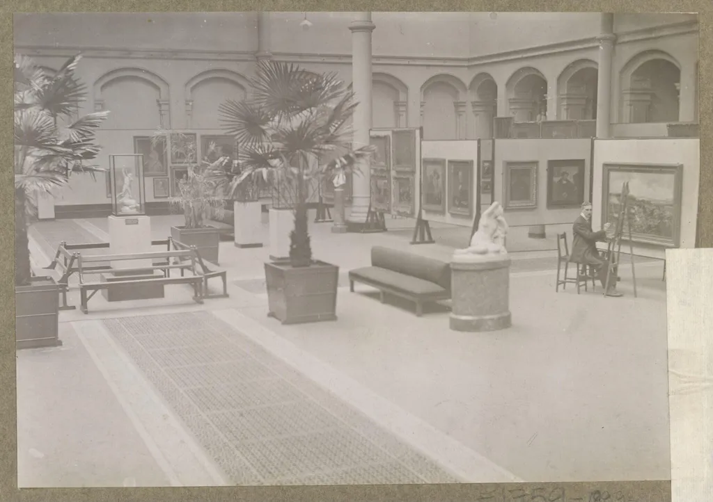 South Kensington Museum, Exhibition of paintings, North Court, north-east corner, by V&A, photographic, 1915