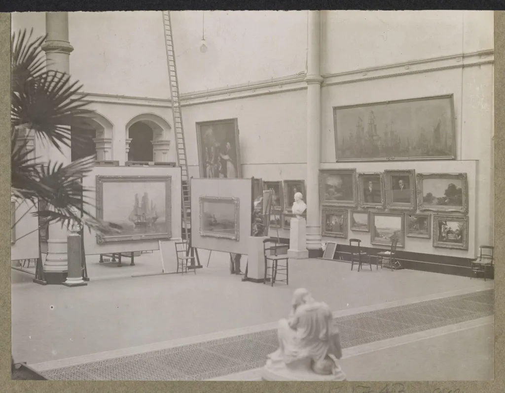 Victoria and Albert Museum, Exhibition of paintings, North court, south-east corner, by V&A, photographic, 1915