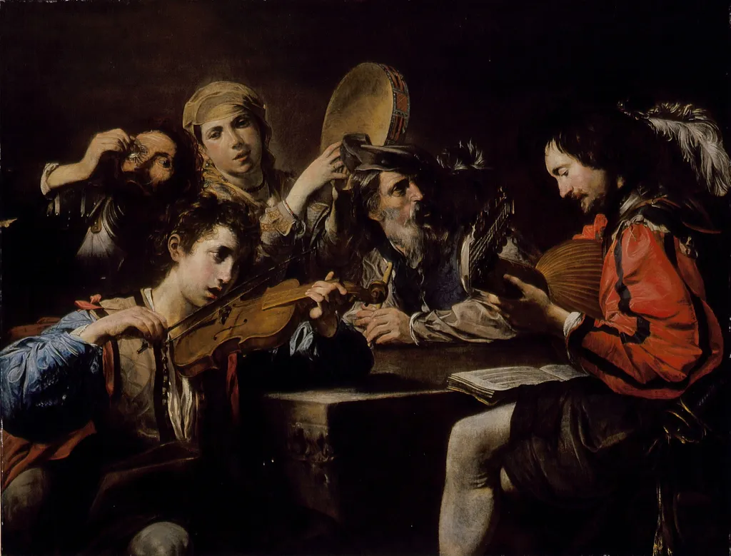 A Musical Party, by Valentin de Boulogne, oil, 1626