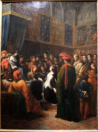 Valentine de Milan implore la justice du roi Charles VI pour l'assassinat du duc d'Orléans by Alexandre Colin
