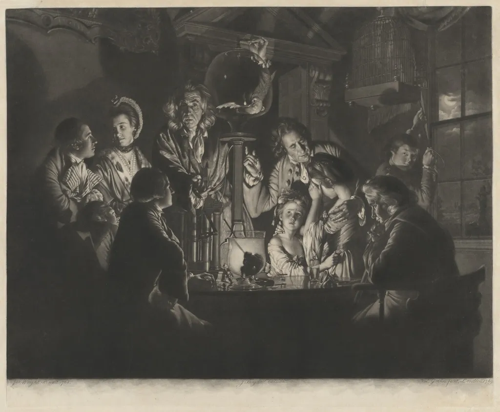 A Philosopher Shewing an Experiment on the Air Pump, by Valentine Green, ink, 1769