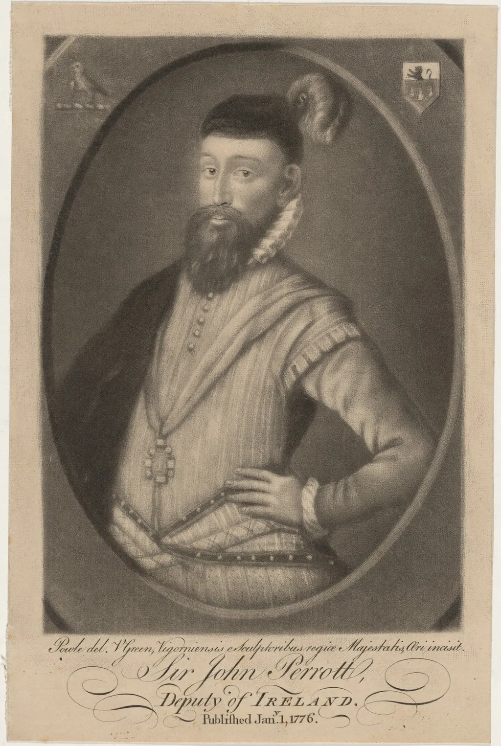 Sir John Perrot, Deputy of Ireland, by Valentine Green, ink, 1776