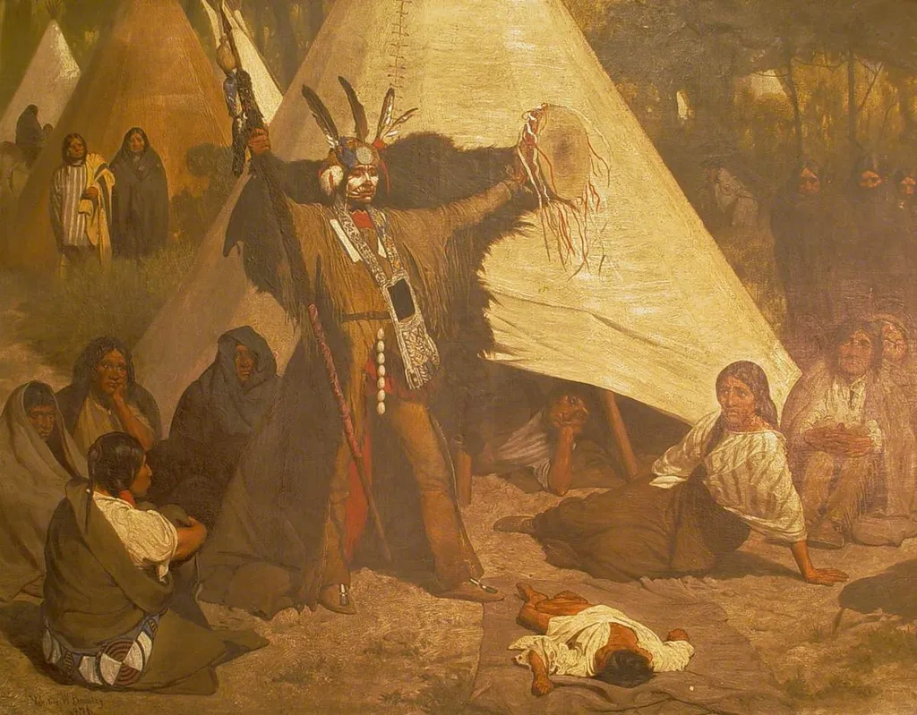 Native North American Medicine Man, by Valentine Walter Bromley, oil