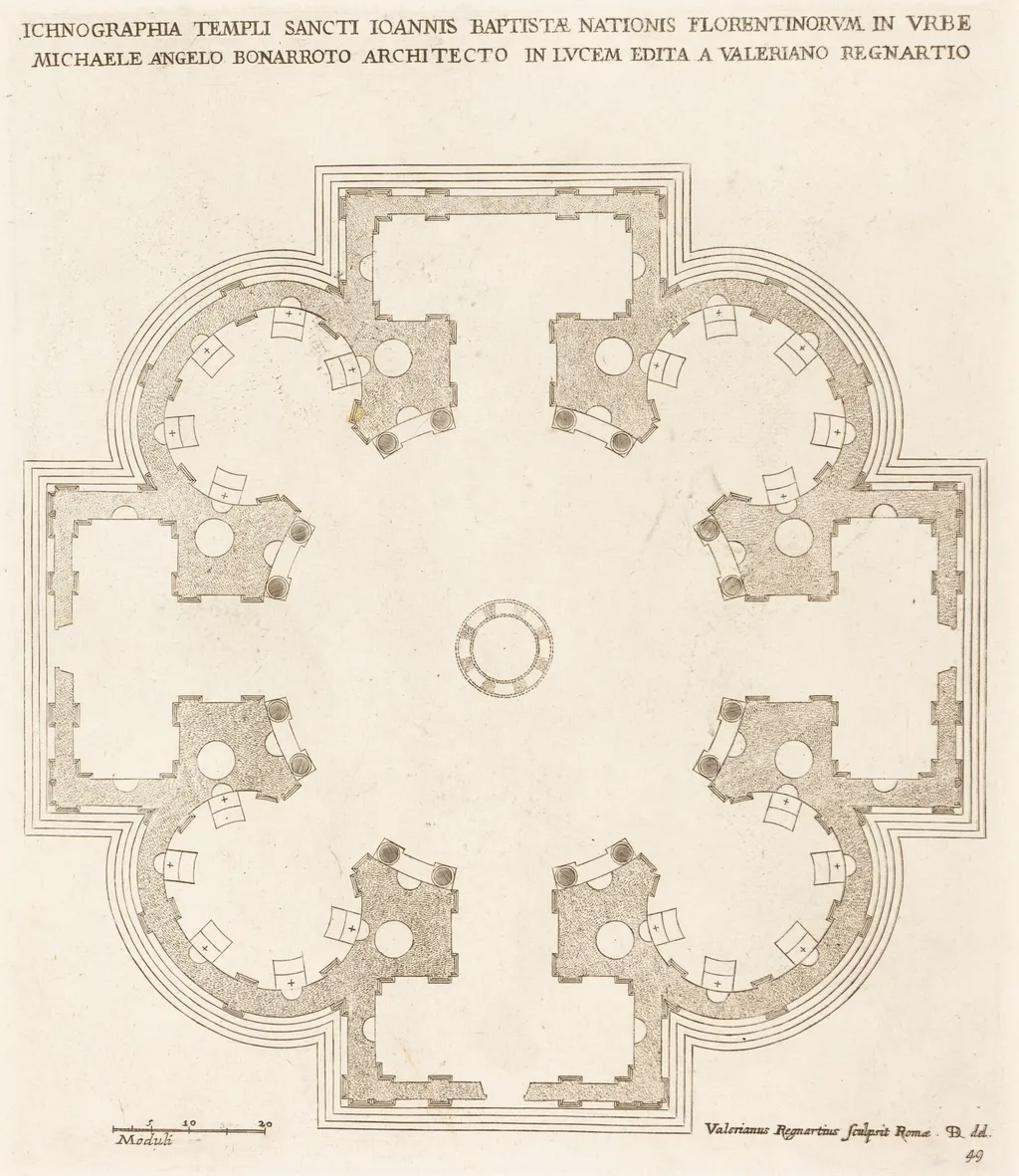 Ground Plan of the Church of Saint John the Baptist, by Valerien Regnard, ink, 1650