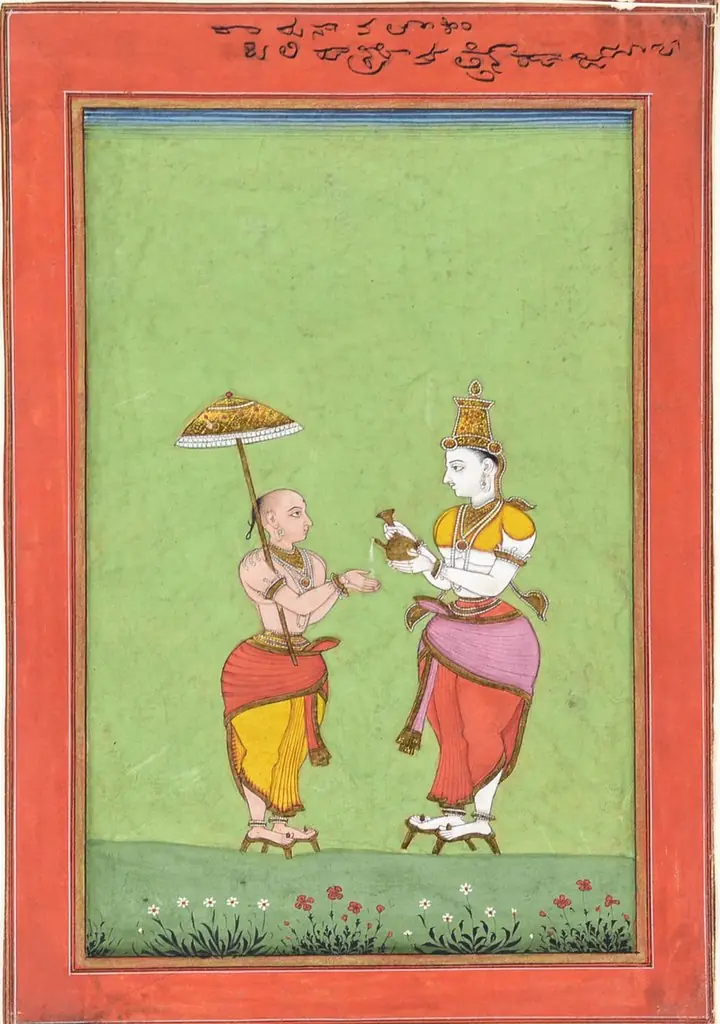 Vamana being blessed by King Bali