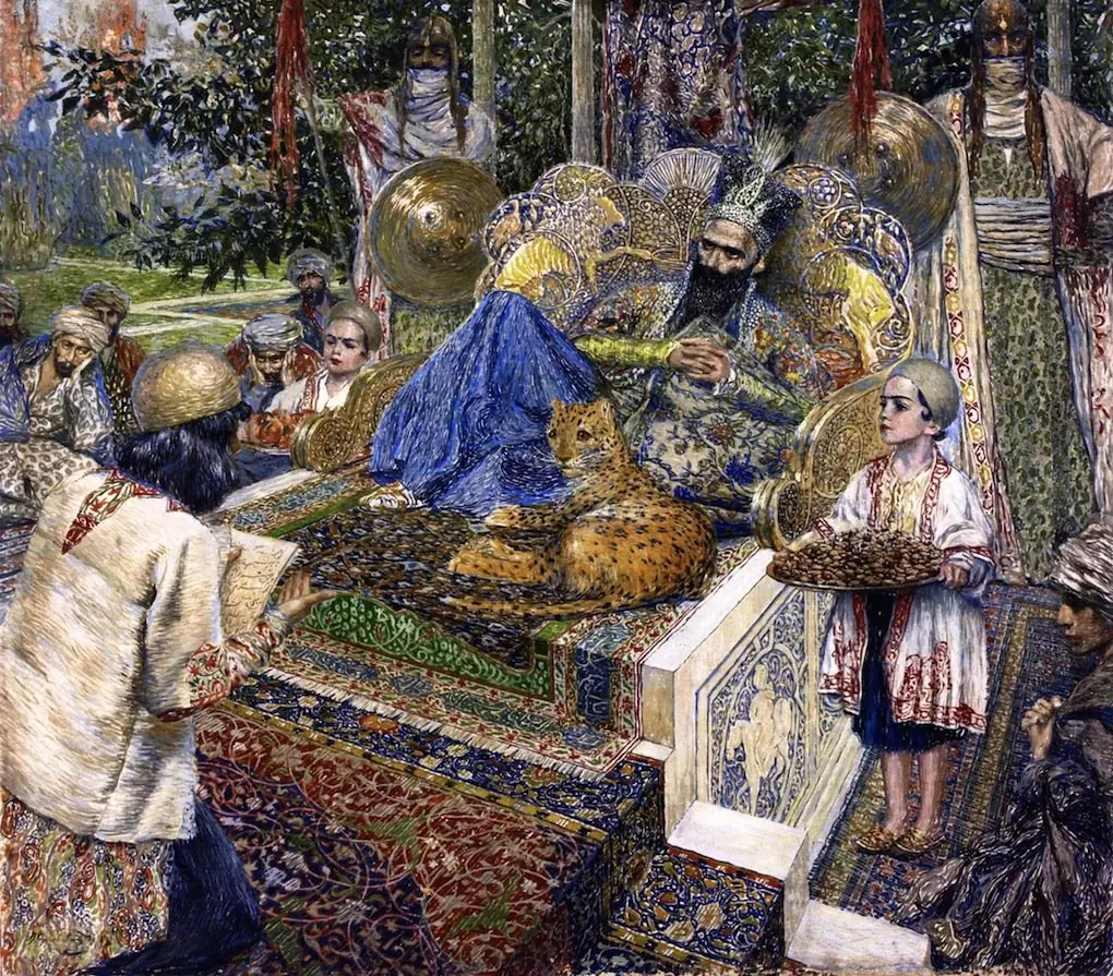 Ferdowsi is reading "Shahnameh" poem to Shah Mahmud of Ghazni, by Vardges Sureniants