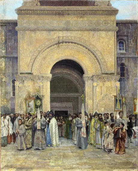 The Departure of the Procession from St. Etchmiadzin Cathedral, by Vardges Sureniants