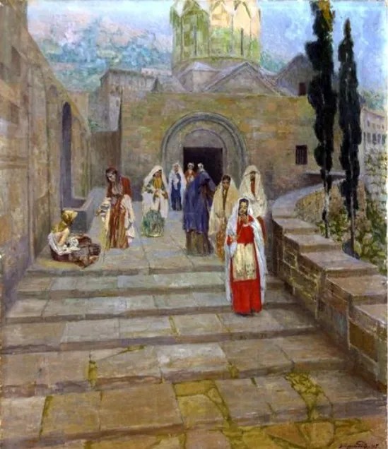 Women Leaving the Church at Ani, by Vardges Sureniants, oil, 1905