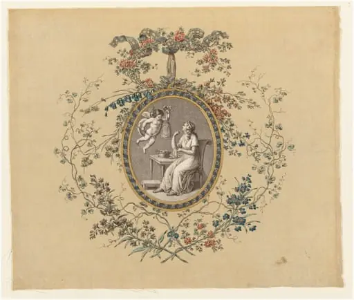 Seated Woman Embroidering, by Various Artists