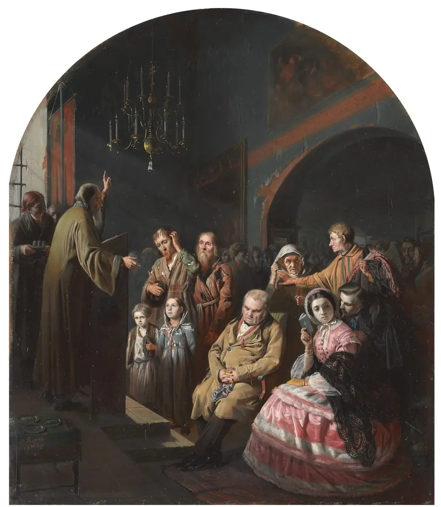A village sermon, by Vasily Perov