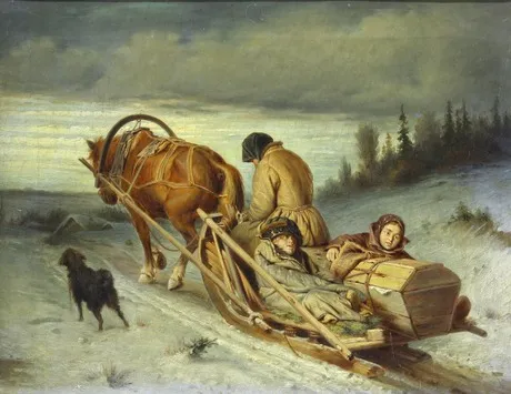 Rural funeral, by Vasily Perov, oil, 1865
