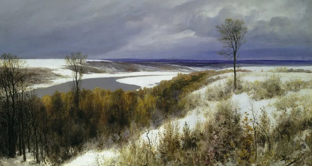 Early snow, by Vasily Polenov