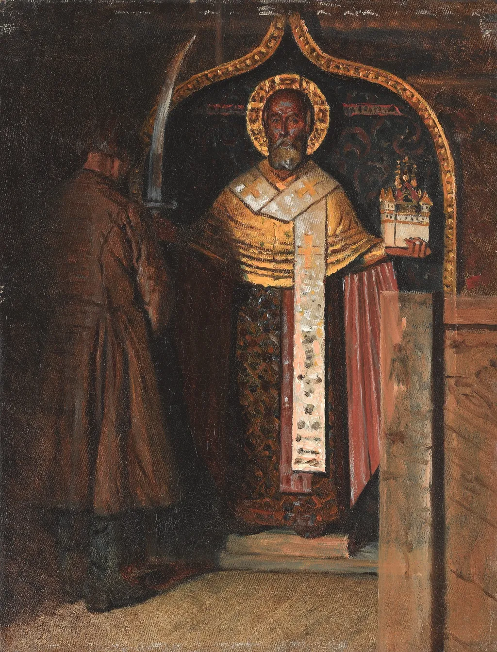 Icon of St Nicholas from the Upper Reaches of the River Pinega, by Vasily Vereshchagin, oil, 1898