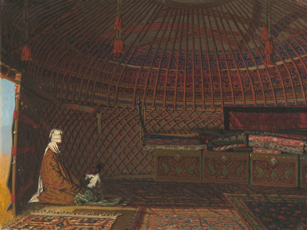 Inside the Tent of a Rich Kirghiz, by Vasily Vereshchagin, oil, 1869