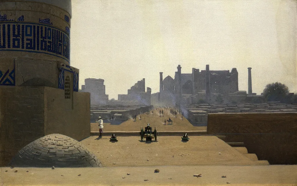 Main Street in Samarkand, from the height of the citadel in the early morning, by Vasily Vereshchagin, oil, 1869