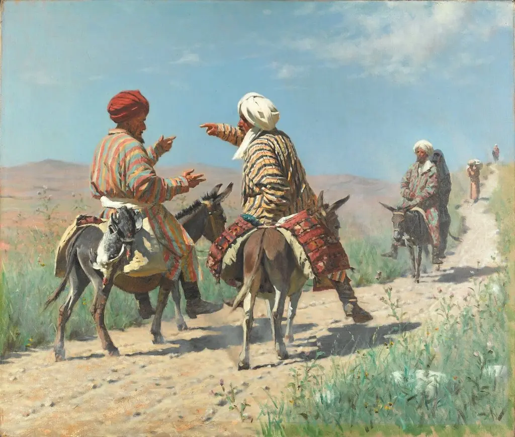 Mullah Rahim and Mullah Kerim on his way to the bazaar are quarreling, by Vasily Vereshchagin