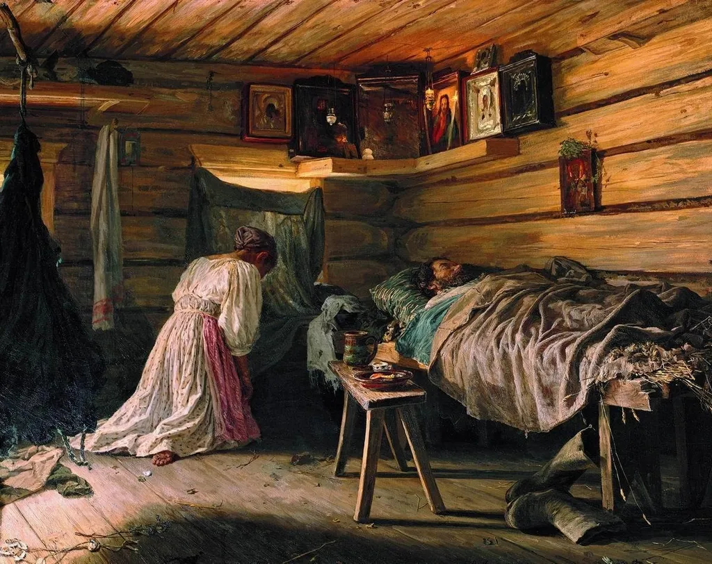 Sick Husband, by Vassily Maximov, oil, 1891