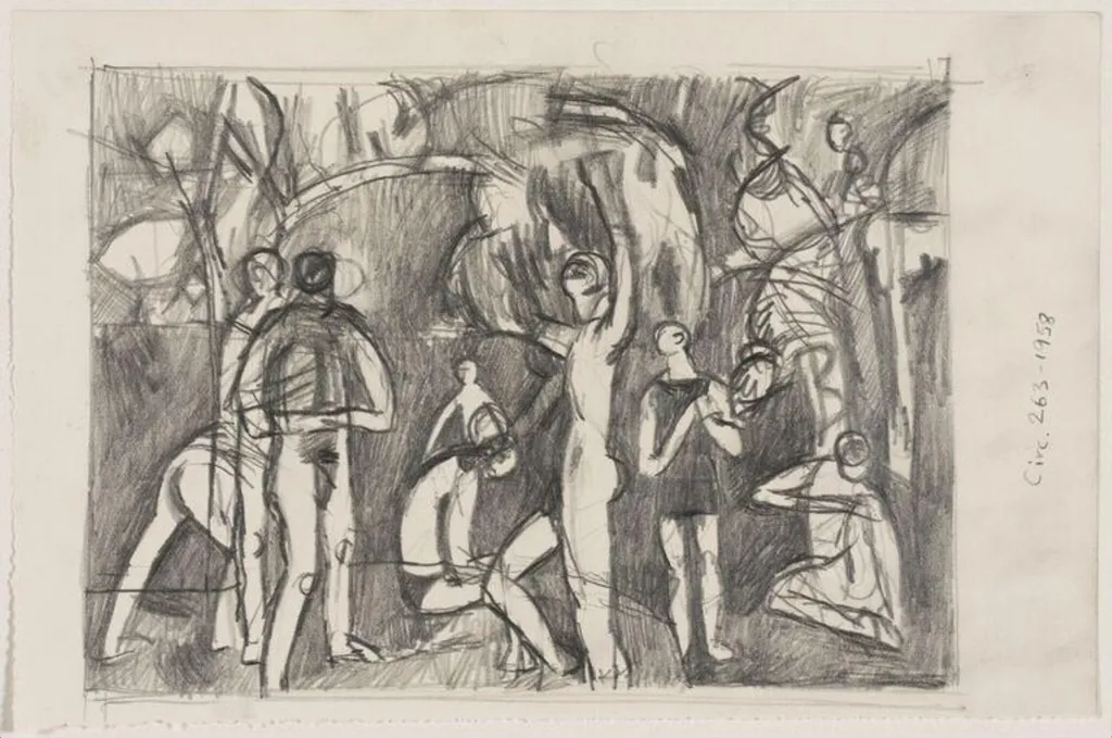 Landscape with figures, by Vaughan, 1952