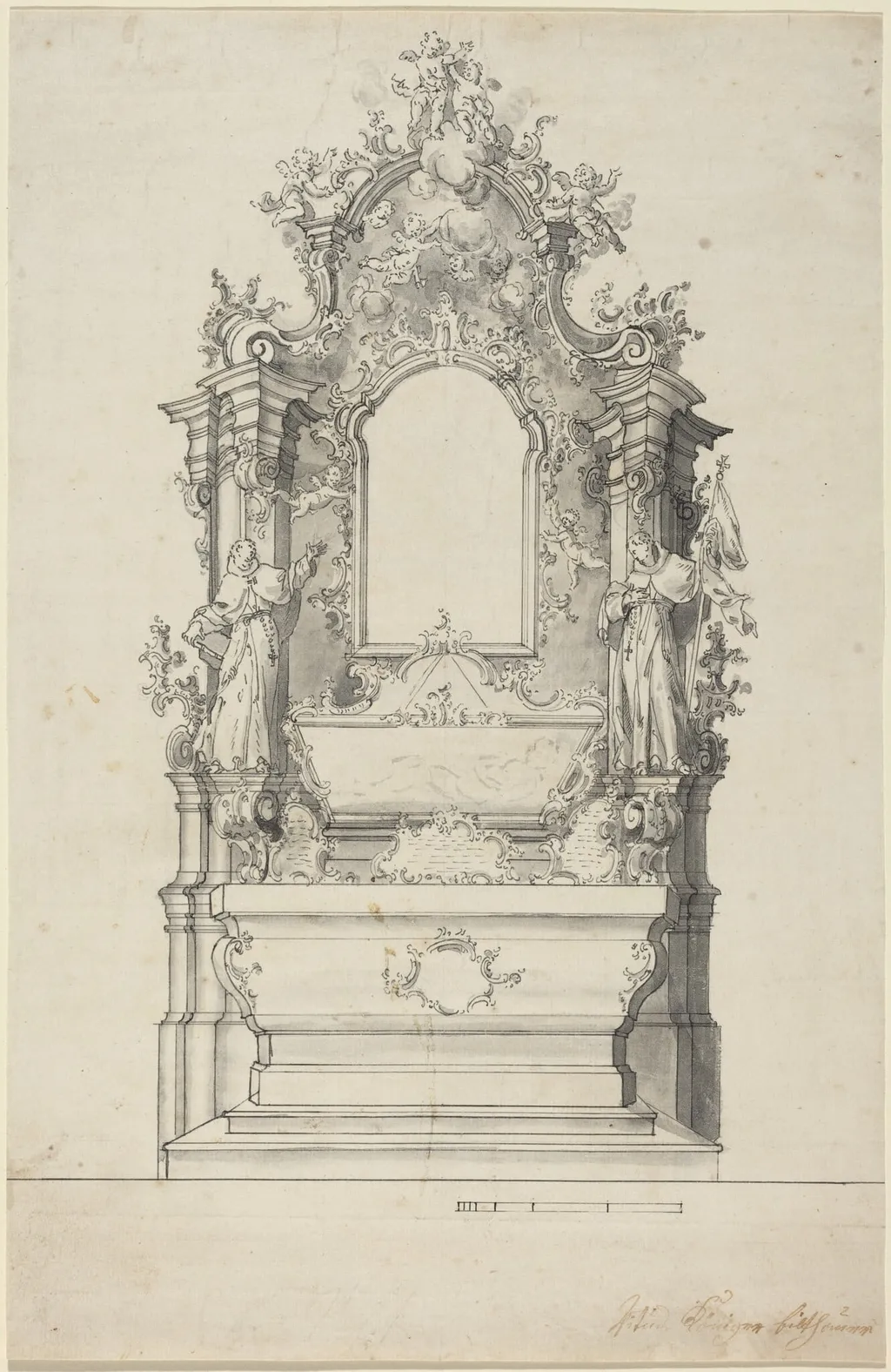 Rococo Altar with a Reliquary Tomb, by Veit Königer, ink, 1764