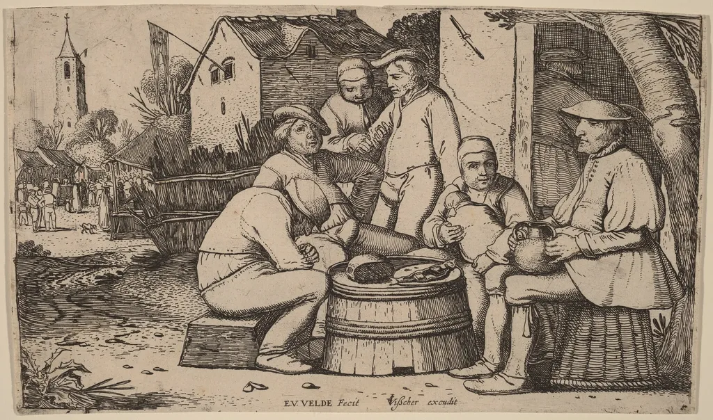 Peasants Lunching in Open Air, by Velde, Esaias van de, I, ink, 1610