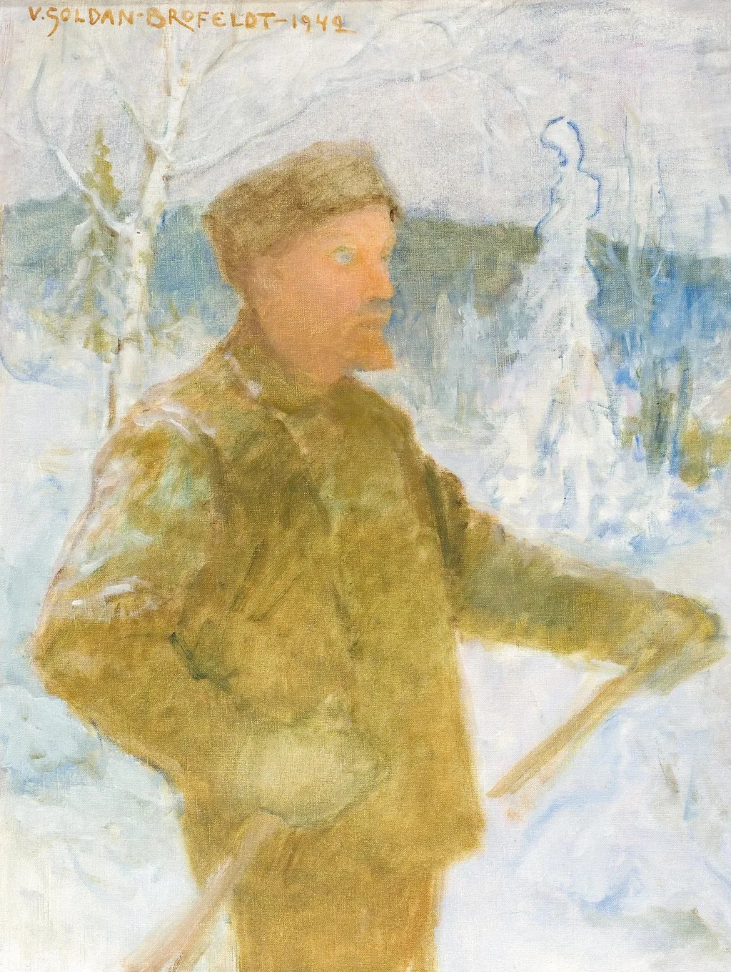 Juhani Aho hiihtämässä, luonnos, by Venny Soldan-Brofeldt, 1913