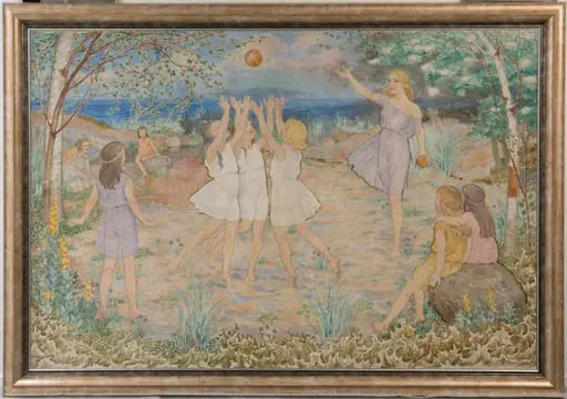 Pallolla leikkivät tytöt (Leikkiviä lapsia), by Venny Soldan-Brofeldt