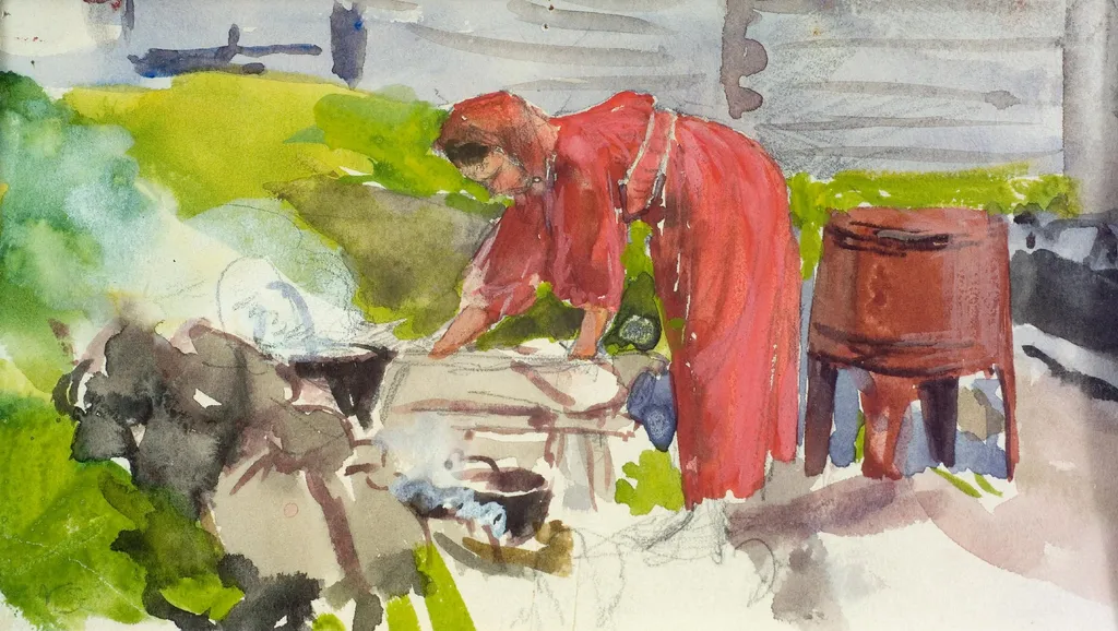 Tyttö pyykillä Tuulijärvellä, by Venny Soldan-Brofeldt, 1913