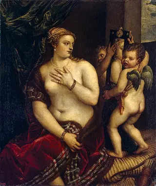 Venus with Two Cupids in Front of a Mirror