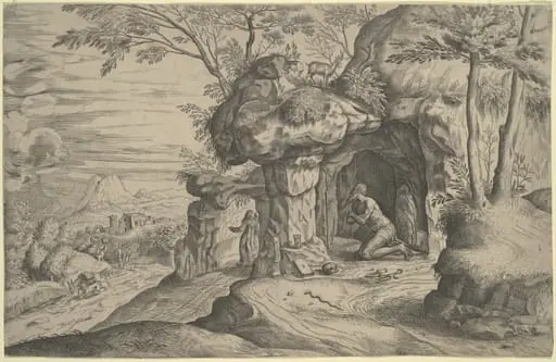 Landscape with Penitent Saints, by Veronese 16th Century